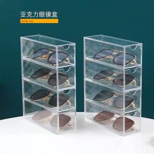 Transparent Glasses Case Acrylic 4 Layers Dust Large Storage Box Stackable Drawer Style Desktop Organizer