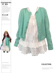 Bộ Áo Len Dệt Kim Dài Tay Màu Trắng Cỡ Lớn Phong Cách Ngọt Ngào Cho Nữ Mùa Thu Bộ Đồ Hai Mảnh Cổ Tròn Phong Cách Hàn Quốc