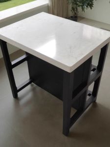 Modern Minimalist Kitchen Island Single Prep Counter with Storage Cabinet Movable Dining Edge Cabinet Integrated Storage Marble Finish