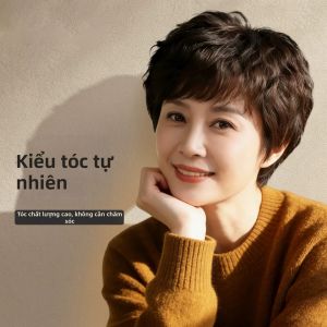 Tóc giả toàn đầu cao cấp tóc thật xoăn ngắn 2026 Mới