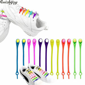 Ruizhijzg Hàng sẵn có 12 pcs đầy màu sắc Silicone dây thun trẻ em người lớn đặc biệt dây giày không buộc lười dây giày thời trang cá tính dây giày phù hợp cho tất cả giày