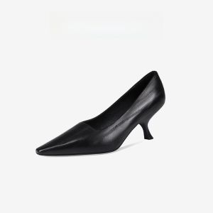 เงา Shara 2024 ใหม่รองเท้าส้นสูงรูปแบบงูขนาดเล็กสแควร์เดินทางของแท้ หนัง Semi-Up Booties รองเท้าผู้หญิง