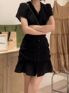 XUECAIQI | Elegant Black V-Neck A-Line Short Dress