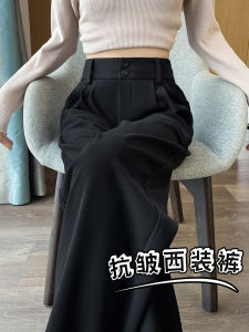 กางเกงขายาวทรงตรงสีดำสำหรับผู้หญิง ทรงหลวม ทรงสลิมฟิต กางเกงขายาวทรงตรง กางเกงขายาวลำลองสำหรับฤดูใบไม้ผลิและฤดูใบไม้ร่วง
