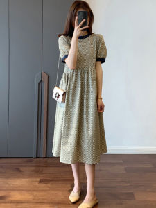 PAIBOLI | ชุดเดรสยาวลายดอกไม้สไตล์ฝรั่งเศสสำหรับผู้หญิงในฤดูร้อนปี 2025 ทรงเข้ารูป แขนสั้น กระโปรงทรงเอ เดรสยาวคลุมเข่า