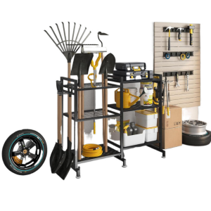 Garden Tool Storage Rack Metal Yard Tool Organizer Farm Tool Storage Rack Garage Tool Rack for Workshop Shed Garage Shop Yard Tool Rack Storage Up to 35 Tools Rakes Broom Shovel
