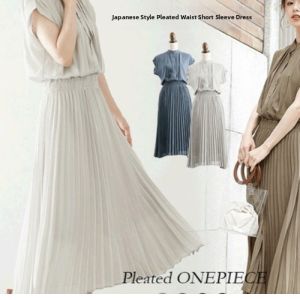Summer New Style Japanese Loose Fit Womens Dress Comfortable Waist Cinched Short Sleeve Chiffon Dress Sweet Pure Color