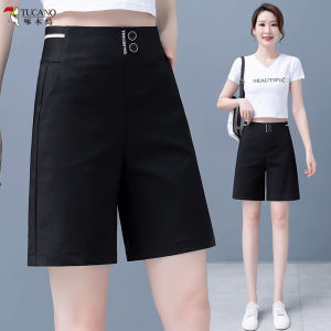 Quần Short Ống Đứng Rộng Rãi Mùa Hè Cho Nữ Cạp Cao Quần Dài Thường Ngày Bằng Vải Dệt Kim Thoải Mái Thoáng Khí