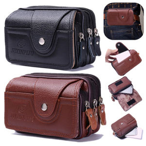 Man Waist Bag PU Leather Men Casual Design Small Fashion Zipper Bum Bag Waist Pack Male Waterproof Phone Pouch