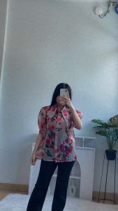 [Basica Moda] 2271 Atasan Top Blouse Kemeja Wanita Grizzda Big Collar Motif Bunga Chiffon Import