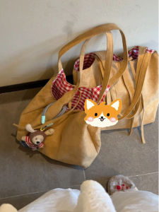 Korean Style Suede Matte Canvas Patchwork Leather Single Shoulder Underarm Bag Womens Tote Bag Red Plaid Casual Simple Style