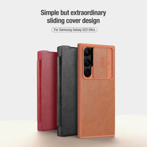 Nillkin Luxury Leather Flip Case for Samsung S23 Ultra S23+ Plus Sliding Cover Camera Protection Card Slot Qin Pro Phone Bags