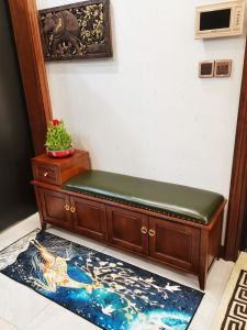 Luxury Home Use Real Leather Backed Bench Wooden Shoe Cabinet Adult Footrest Storage Bench New Chinese Style Entrance Shoe Bench