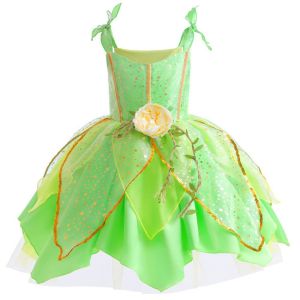 Váy Xòe Dài Đến Mắt Cá Chân Có Cánh Và Hoa Của Disney Tinker Bell Elf Movie Girls Play Dress Váy Cổ Tích Màu Xanh Lá Cây Có Cánh Và Hoa Cho Trẻ Em Quà Tặng Giáng Sinh