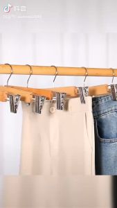 Solid Wooden Hanger with Metal Clip Trousers Hanging Non-slip No Paint  No Trace