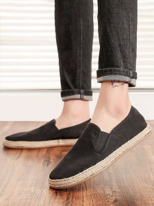 Old Beijing Canvas Shoes Mens Slip-On Comfortable Soft Bottom Linen Breathable Casual Shoes round Toe Low Heel Rubber Outsole