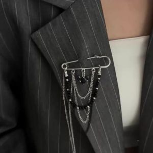 Ingemark | Ingemark New Trendy Black Crystal Beads Heart-shaped Pendant Brooches Women Vintage Metal Tassel Suit Collar Pins Accessories