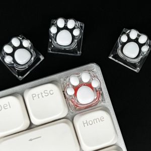 4 Vòng Tay Nhựa Mờ Keycaps Trắng Mèo Đen Thiết Kế Móng Vuốt Epoxy Keo Bàn Phím Cơ Tùy Chỉnh Keycap Cá Tính Độc Đáo
