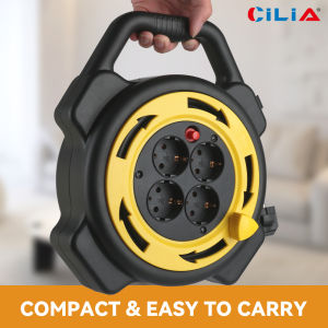 Cilia 10MRetractable Extension Cord Reel 10M Multi-Tap Power 3000W Indoor/Cable Reel With 4 Sockets ExtensionFor HomeGarden
