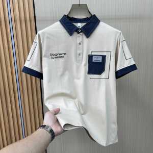 High-End Patchwork Polo Shirt Mens Short Sleeve Summer Slim Fit Collared T-Shirt Fashionable Urban Style Cotton Polyester Blend
