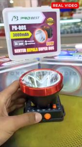 Senter Kepala Premium 80W | 3.000mAh PROBEST Cahaya Putih / Kuning Tahan 30 Jam | PB-80S | Senter Kepala Super Terang| Senter Kepala ORIGINAL | Senter Kepala Waterproof Cas Rechargeable Isi Ulang Tahan Lama COD Bisa Bayar di Tempat