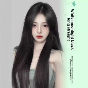 MONLEYTA | Womens Long Straight Hair Wig Thin Summer Style Airy Bangs Sweet Natural Look Full Head Lolita Round Face Popular JK