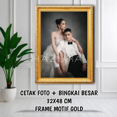 CETAK FOTO PLUS BINGKAI LIST GOLD 24R 32X48 BESAR DISKON BERKUALITAS LAMINASY GLOSSY