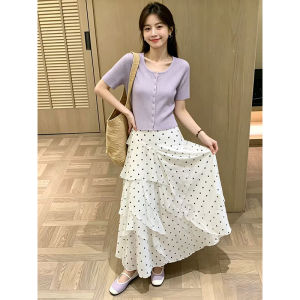 YINGKETUO | Stylish Slimming Polka Dot Two-Piece Set