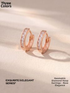 3COLOUR·S | Earrings Rose Gold Simple Ring Design Square Zircon
