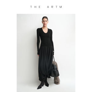 Wool Blend Knot Cocoon U-Neck Long Sleeve Knitted Dress