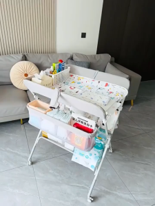 Bàn thay tã và massage cho bé M03 nâng hạ 3 mức có bánh xe khung thép chịu lực vải Oxford kháng khuẩn có thể giặt