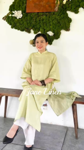 [JUNE LINEN] Áo dài LINEN TƯNG PREMIUM chân cổ tròn dáng suông. AD04. Không kèm quần.