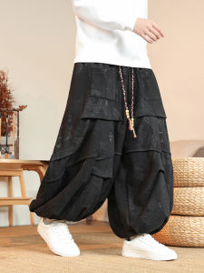 Thickened Winter Olive Velvet Lantern Sports Pants Mens Floral Dragon Pattern Small Design Sense Fleece Long Trousers