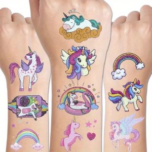 14 แผ่นระยิบระยับ Unicorn Tattoo สติกเกอร์สําหรับตกแต่งส่วนบุคคลรอยสักชั่วคราวสําหรับเด็ก Body Art Fake Tattoo