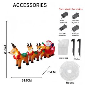 10.17FT Inflatable Santa Claus Sleigh Reindeer Toy LED Lit Christmas Yard Decoration Xmas Supplies Home Ornament Festive Gift