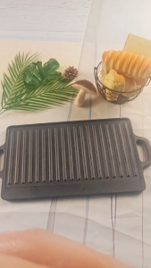 Cast Iron Double Sided Griller or Outdoor barbecue frying pan Baking Tray Oil Utensils Bbq Cookware