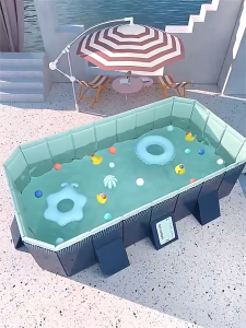 10FT Family Size Non-Inflatable Foldable Swimming Pool No Airpump Required 5s Quick Fold Pool for Kids & Adults Outdoor
