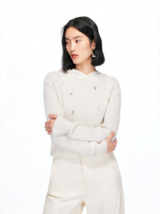 Vero Moda | Áo Sweater Có Mũ Lông Cừu Pha Lông Thỏ Đính Kim Sa