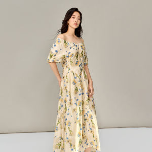 INMAN | Linen Tencel Floral French Style Dress