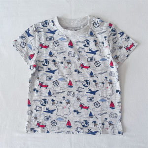 Cotton Short Sleeve T-Shirt for Baby Boys Summer Top Half Sleeve Pure Cotton Cartoon Print round Neck Pullover Infant Clothes