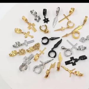 1PCS 316L Stainless Steel Hoop Earrings For Men Women Black Ball Earring Geometry Pendant Earring Mens Jewelry Party Gothic