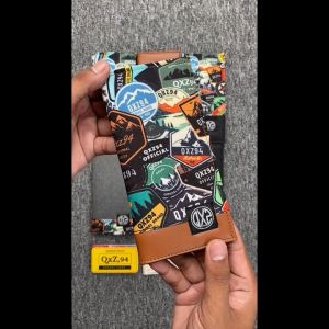 QXZ94 Dompet Pria Kulit Kanvas Motif Panjang Lipat Kartu Uang Polos Simple Premium Print-Coklat KV05
