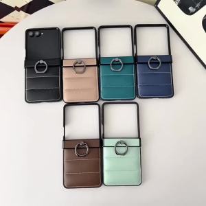 szhaiyu | For Samsung Galaxy Z Flip 8 7 7E 6 5 4 3 Leather Case With Down Jacket Pattern Ring Holder Shockproof Hinge Protection Cover