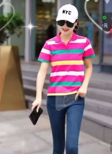 High-Quality Women's Slim Fit Short Sleeve Striped Polo Shirts