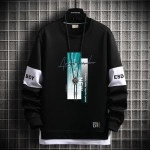 ROMON | Loose Round Neck Printed Mock Two-Piece Long Sleeve Hoodie