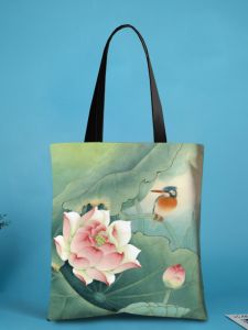 Túi Vải Canvas Hoa Sen Trung Hoa Cổ Điển Túi Xách Túi Mua Sắm Túi Vải Túi Đeo Vai Đơn Túi Vải Túi Du Lịch Túi Đựng Đồ Dùng Gia Đình