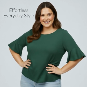 Plus Size Bell Sleeve Blouse Casual Office Wear Loose Crepe Moss Green Top