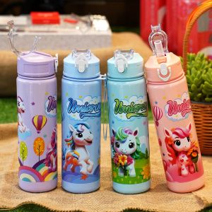 Solid Color pony Water Bottle 750ML with Straw Cute Cartoon Water Cup for Kids camp Drink Bottle