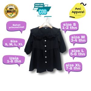 Ami Tunik anak perempuan bahan adem princestreat usia 1-8 tahun terbaru 2022 aksen kerah ruffle