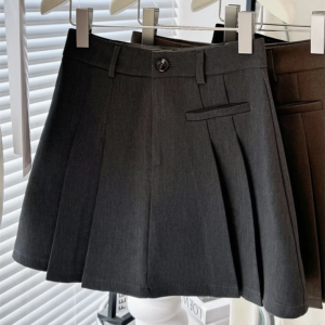 Black Suiting Material Pleated Skirt Womens Spring Summer High Waist A-Line Mini Skirt Slimming Versatile Skirts